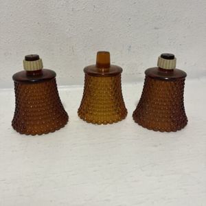 HOMCO Amber Glass Hobnail Pegged Votive Candle 3 pc Lot Holder Set Honey